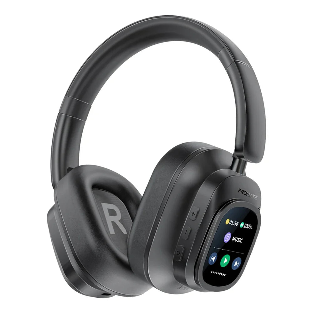 Promate VuTune High-Definition Hybrid Wireless Headset, Bluetooth Connectivity, 40 mm Drivers, Hybrid Active Noise Cancellation, Detachable Magnetic LCD Touch Screen, Omnidirectional Microphone, White, 1 Year Warranty