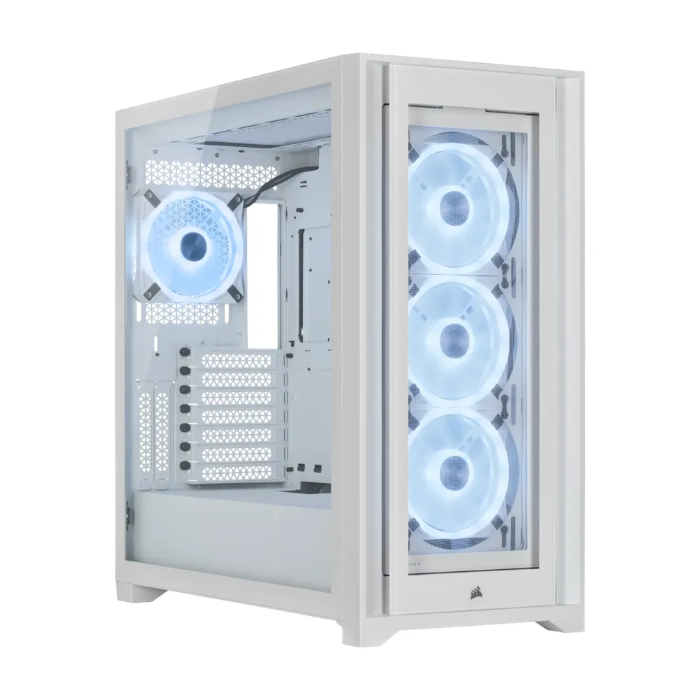 Corsair iCUE 5000X R GB QL Edition Mid-Tower ATX Case, Tempered Glass Side Window, 4 x QL120 R GB fans, 430mm GPU Support, USB 3.2 Gen 2, iCUE Lighting NodeCORE Included, White, 1 Year Warranty