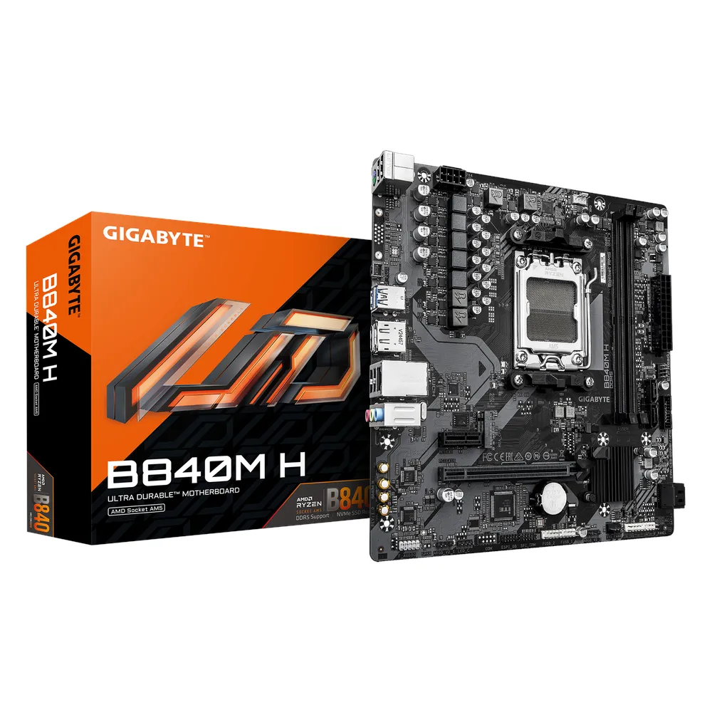 Gigabyte B840M H Motherboard, Socket AM5, mATX Form Factor, DDR5 Ram, PCIe 4.0, HDMI, DisplayPort, Realtek GbE LAN, 1 Year Warranty