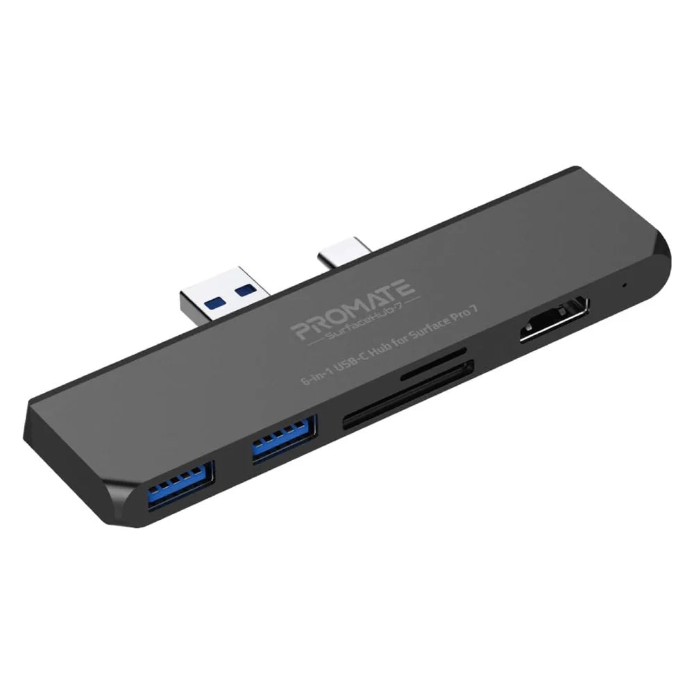 Promate SurfaceHub All-in-One USB 3.0 Portable Docking Station, 1080p HDMI, Fast Ethernet, USB-A, SD/TF Card Readers, Aluminum Travel Design, 1 Year Warranty