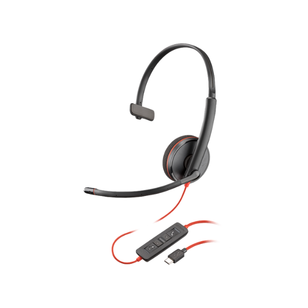 POLY Blackwire 3210 Monaural USB-C Headset + USB-C/A Adapter, 1 Year Warranty
