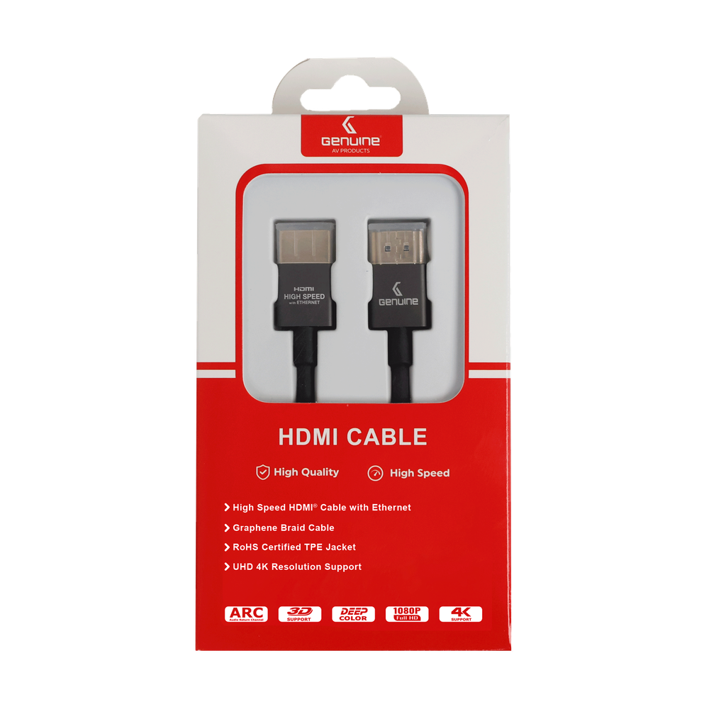Genuine HDMI To HDMI Slim Cable, Version 2.0, Cable Length 1.8M, Supports 4K@60Hz, 1 Year Warranty