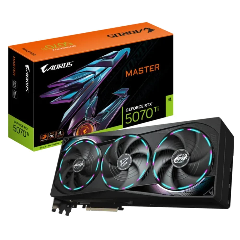 Gigabyte AORUS GeForce RTX 5070 Ti MASTER 16G Graphics Card, 16GB GDDR7, 256-bit Memory, HDMI 2.1b & DP 2.1b, PCI Express 5.0, 2670 MHz Core Clock, 28 Gbps, 1 Year Warranty