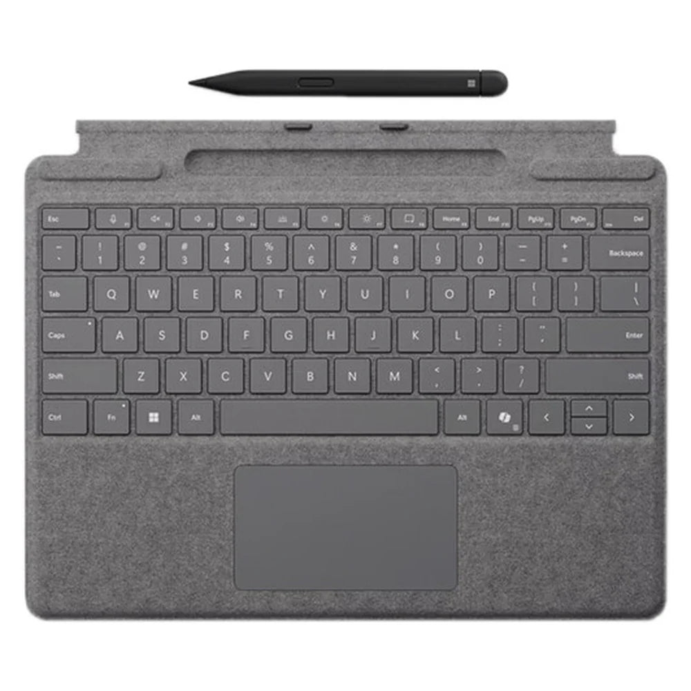 Microsoft Surface Pro Keyboard with Slim Pen, Backlit Keys, Large Glass Touchpad, Alcantara Finish, Integrated Pen Storage & Charging, English Layout, Grey, 1 Year Warranty