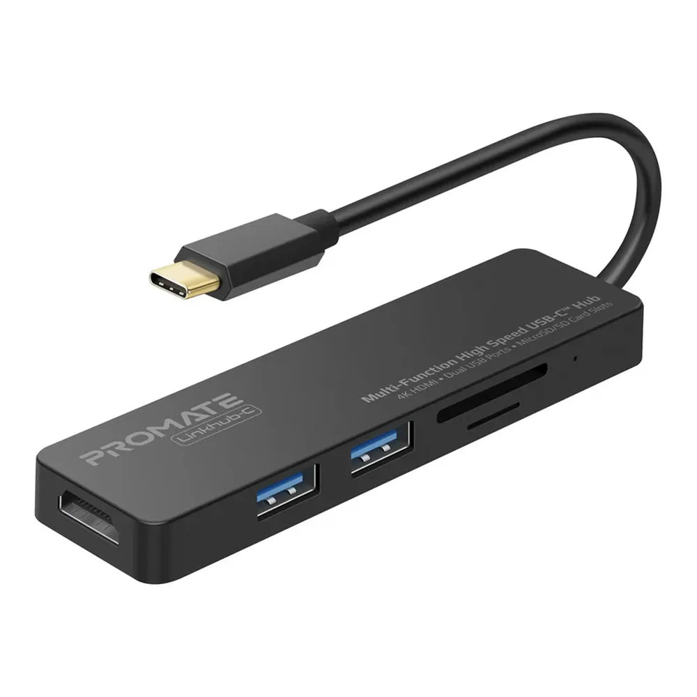 Promate LinkHub-C 5-in-1 USB-C Hub, 4K Display Support, HDMI, USB 3.0, SD/MicroSD Card Slot, Grey, 1 Year Warranty