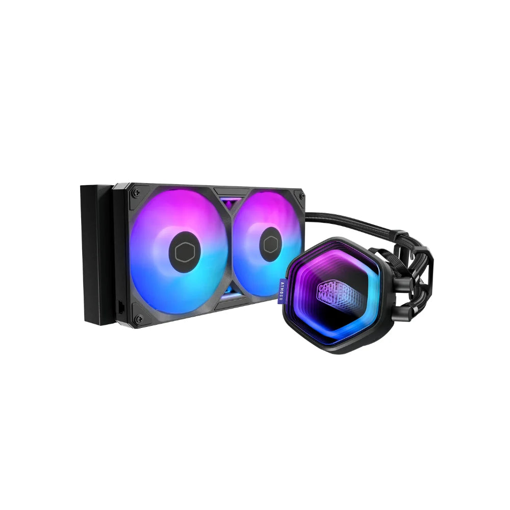 Cooler Master MasterLiquid Atmos II 240 CPU Cooler, Liquid Cooling, 240mm Radiator, Addressable RGB Gen 2, Loop Dynamic Bearing Fans, Supports Intel & AMD, Black, 6 Year Warranty