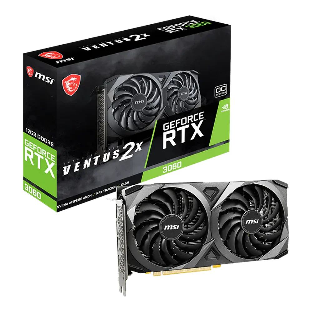 MSI GeForce RTX 3060 Ventus 2X OC Graphics Card, GDDR6 12GB 192-bit Memory, DisplayPort, HDMI Outputs, PCI Express 4.0, 1 Year Warranty