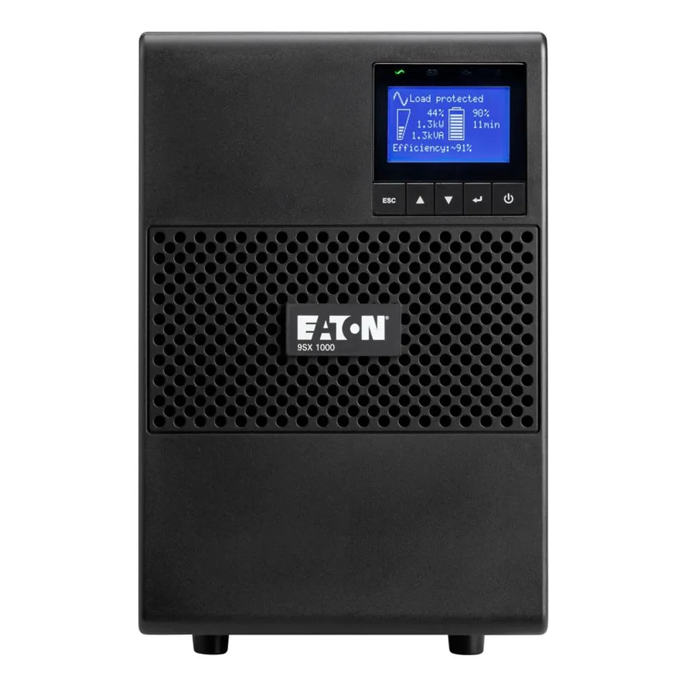 Eaton 9SX UPS, 1000 VA, 900 W, Tower Form Factor, Sine Wave Output Waveform, C14 Input Connection, Multilingual Graphical LCD Display, Sealed, Lead-Acid Battery, 1 Year Warranty
