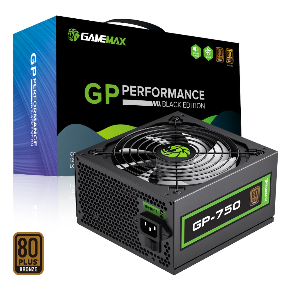 GameMax GP750 80 Plus Bronze Power Supply, 750W, Not Modular, ATX, Black, 1 Year Warranty