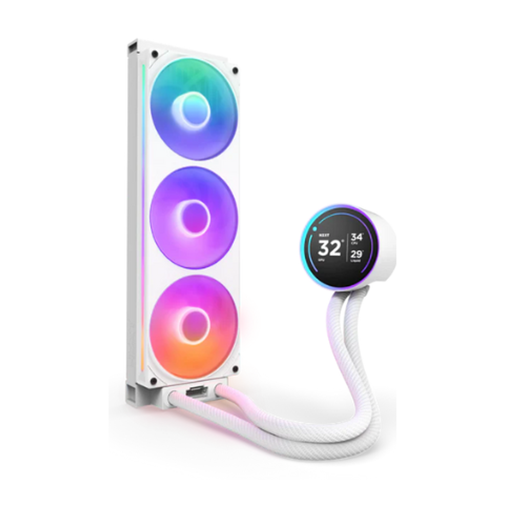 NZXT Kraken Elite 360 RGB AIO Liquid Cooler, 2.72" IPS Display, Supports Intel, AMD Sockets, F360 RGB Core Fan, White, 1 Year Warranty