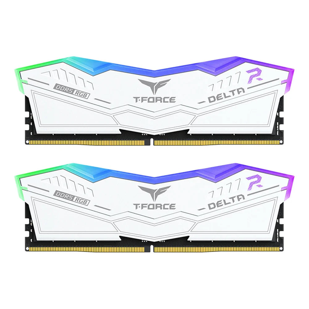 TeamGroup T-Force Delta RGB Memory Kit, 64GB (2x32GB), DDR5 DRAM, 6000 MT/s, PC5-48000, CL38, RGB Lighting, Non-ECC Unbuffered, DIMM, White, 1 Year Warranty