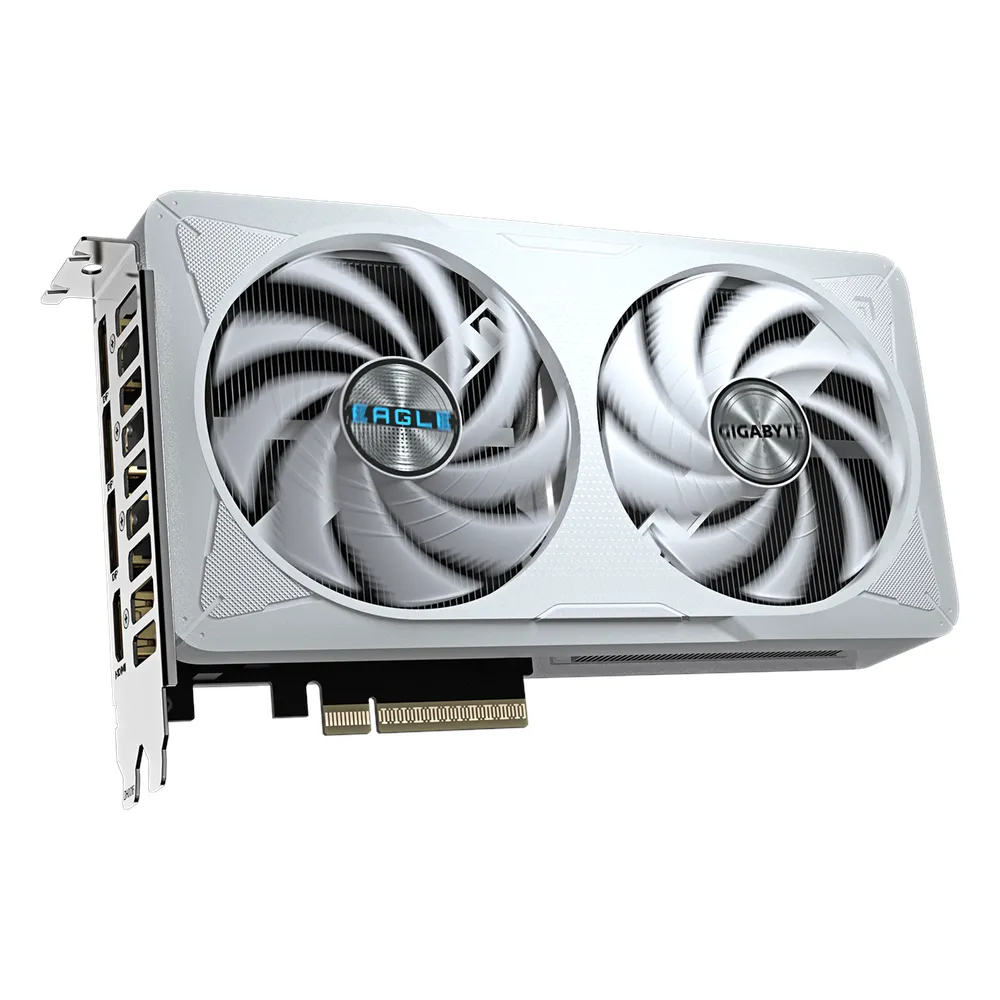 Gigabyte EAGLE OC ICE GeForce RTX 5060 Graphics Card, GDDR7 8GB 128-bit Memory, HDMI 2.1b & DP 2.1b Outputs, PCI Express 5.0, 2550 MHz Core Clock, 28 Gbps Memory Clock, Dual Windforce Hawk Fans, White, 1 Year Warranty