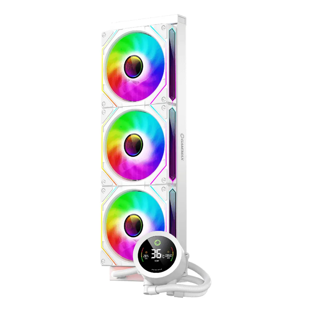 Gamemax Iceberg 360 Digital White AIO Liquid CPU Cooler, 360mm Radiator, CPU Temp & Load Digital Display, Triple ARGB Infinity Mirror Fans, 290W TDP, Intel LGA 1851/1700 & AMD AM5 Ready, White, 1 Year Warranty