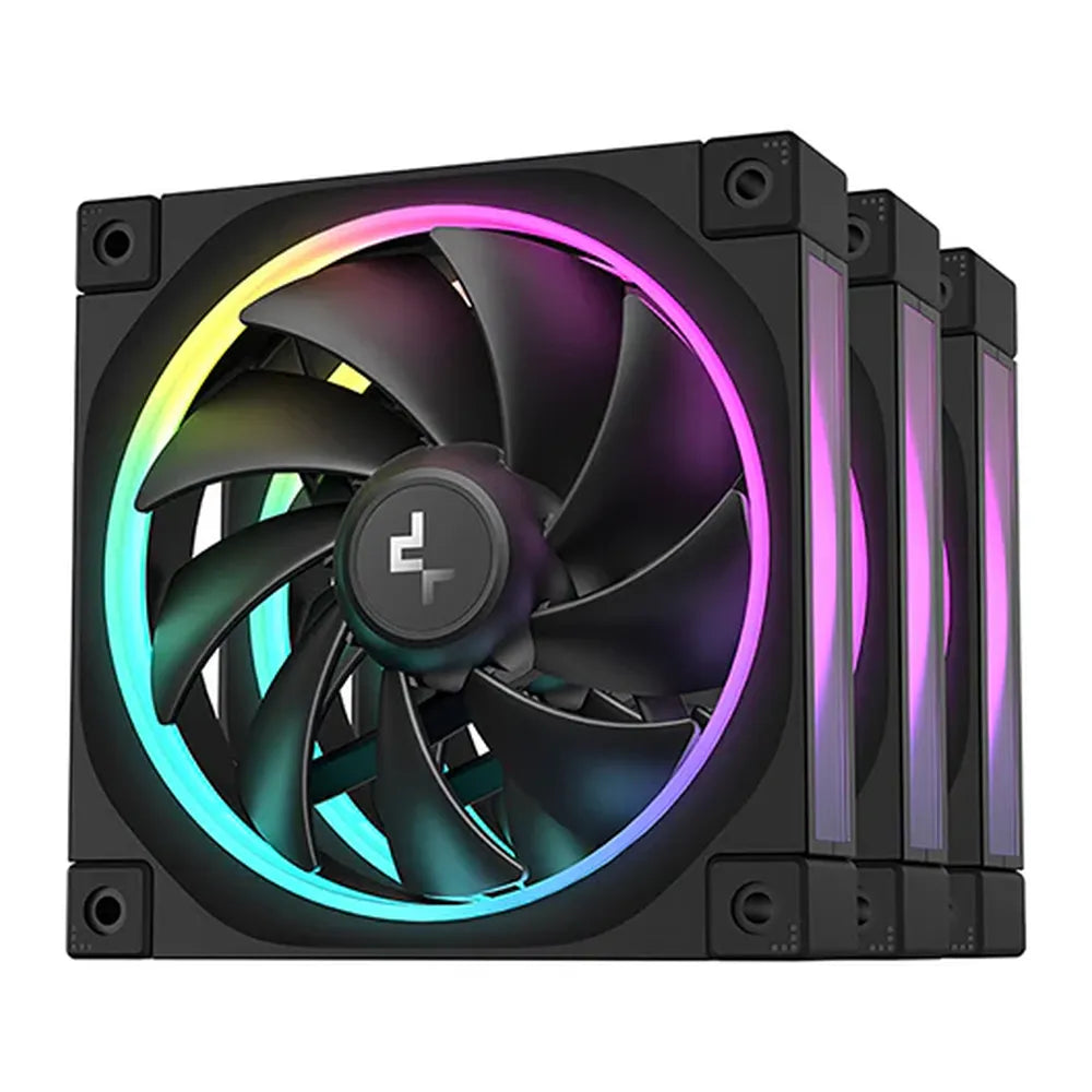 DeepCool FL12 RGB Case Fans, Pack Of 3, Fluid Dynamic Bearing, 120mm Fan Size, 2150 rpm Fan Speed, Addressable RGB LED Lighting, Black, 1 Year Warranty