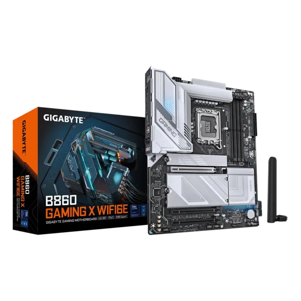 Gigabyte B860 GAMING X WIFI6E Motherboard, LGA1851 Socket, ATX Form Factor, DDR5 Ram, PCIe 5.0, Wi-Fi 6E, Bluetooth v5.3, HDMI, DisplayPort, USB4 Type-C, Realtek 2.5Gb Ethernet, 1 Year Warranty
