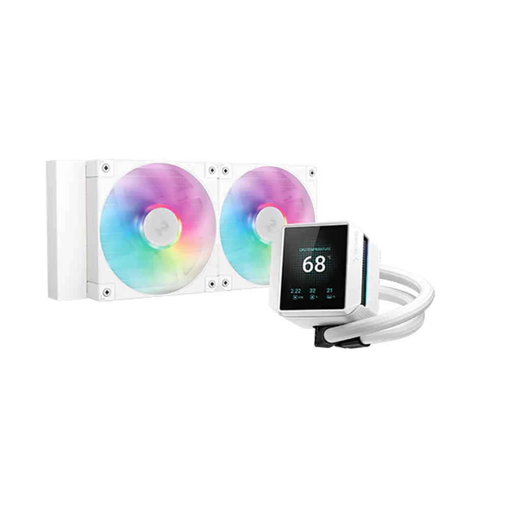 DeepCool Mystique 240 ARGB AIO Liquid Cooler, 2.83" TFT Display, Supports Intel, AMD Sockets, 2 x RGB Fans, White, 1 Year Warranty
