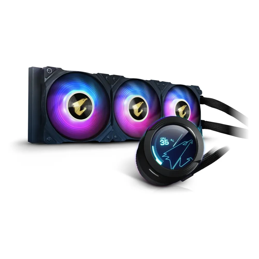Gigabyte AORUS WATERFORCE X 360 AIO Liquid Cooler, Full Color LCD Display, 360 mm Radiator, Supports Intel, AMD Sockets, 3 x 120mm ARGB Fans, Black, 1 Year Warranty