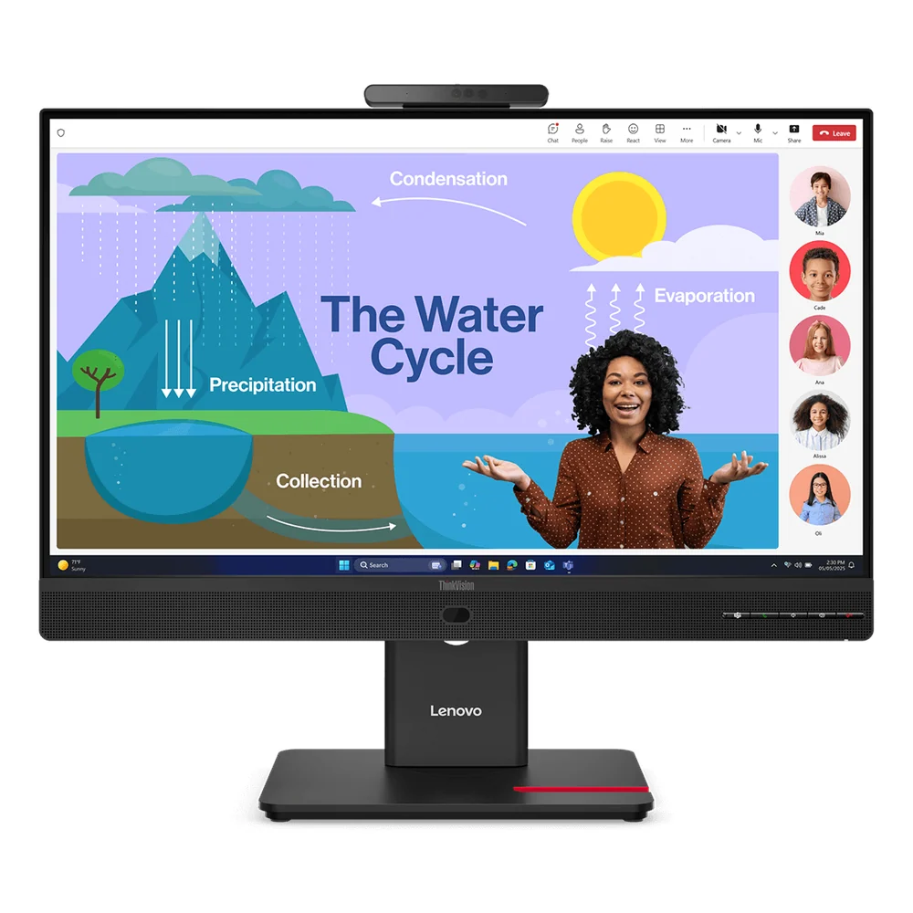 Lenovo ThinkVision T24D-4v 23.8" FHD IPS VoIP Monitor, 120Hz Refresh Rate, 4ms Response Time, 5MP IR+RGB Webcam, Built-in Speakers, Black, 3 Year Warranty