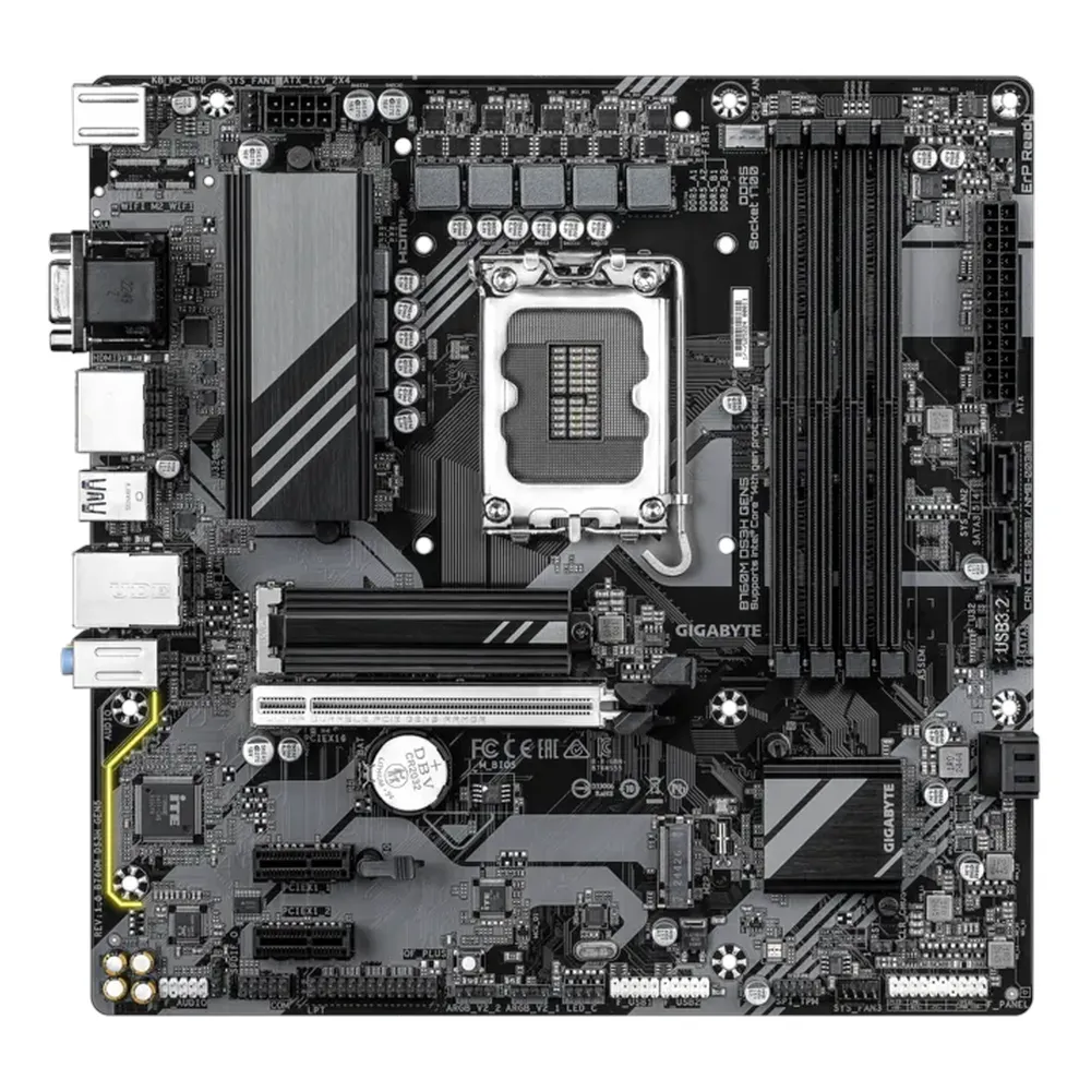 Gigabyte B760M DS3H GEN5 Motherboard, LGA1700 Socket, mATX Form Factor, DDR5 Ram, PCIe 5.0, HDMI, DisplayPort, D-Sub, Realtek 2.5Gb Ethernet, USB 3.2 Gen 2 Type-C, 1 Year Warranty