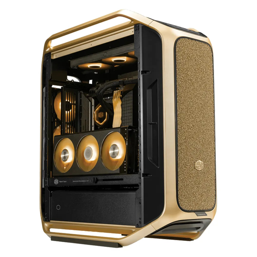 Cooler Master COSMOS ALPHA Gold Limited Edition Full Tower PC Casing, 24K Gold-Plated Logo, Modular FreeForm 2.0, Modular Sliding Tray System, 400mm GPU Support, USB-C 20G, USB-A 5G, Gold/Black, 1 Year Warranty