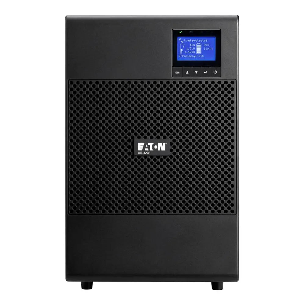 Eaton 9SX UPS, 3000 VA, 2700 W, Tower Form Factor, Sine Wave Output Waveform, Online Double Conversion, C20 Input Connection, Multilingual Graphical LCD Display, Sealed, Lead-Acid Battery, 1 Year Warranty