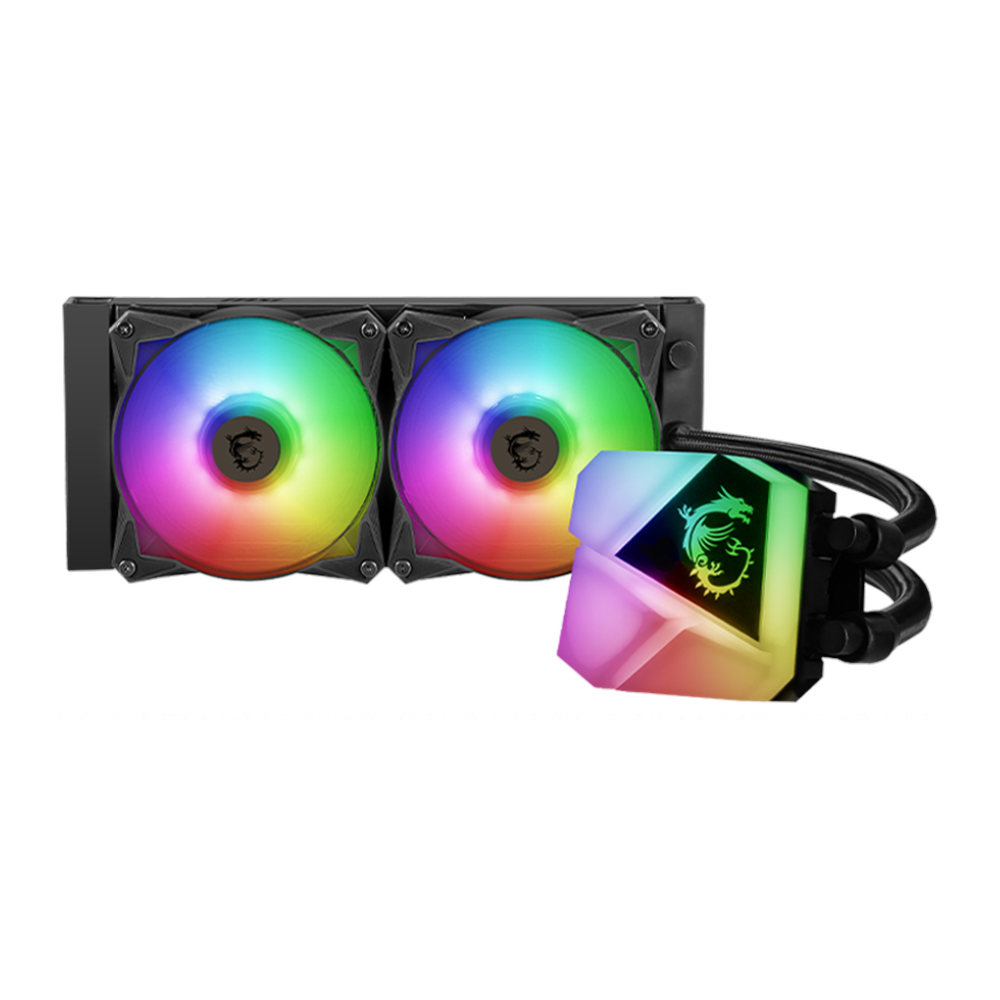 MSI MAG CORELIQUID C240 ARGB Liquid Cooler, 2 x ARGB Fans, Supports Intel, AMD Sockets, Black, 1 Year Warranty