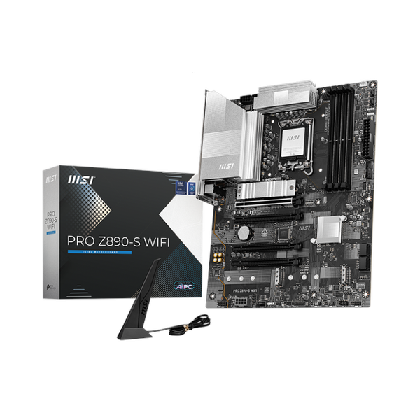 Msi PRO Z890-S WiFi Motherboard, LGA 1851 Socket, ATX Form Factor, DDR5 Ram, PCIe 5.0, Intel Wi-Fi 7, Bluetooth 5.4, USB 40 GBps, HDMI 2.1, DisplayPort 1.4, Thunderbolt4 (Type-C), Realtek RTL8125D 2.5G LAN, EZ M.2 Shield Frozr, 1 Year Warranty