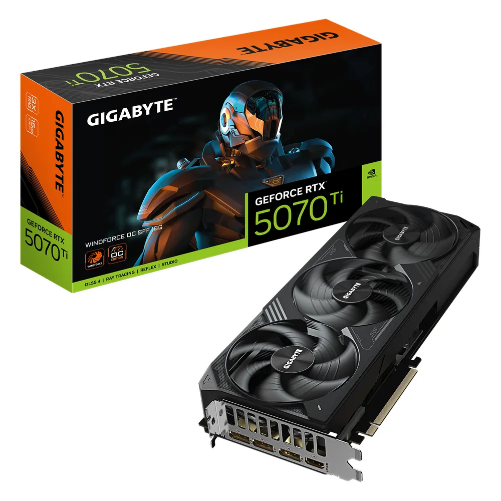 Gigabyte WINDFORCE OC GeForce RTX 5070 Ti Small Form Factor Graphics Card, GDDR7 16GB 256-bit Memory, HDMI 2.1b & DP 2.1b Outputs, PCI Express 5.0, 2497 MHz Core Clock, 28 Gbps Memory Clock, Triple Windforce Hawk Fans, Dual BIOS, 1 Year Warranty