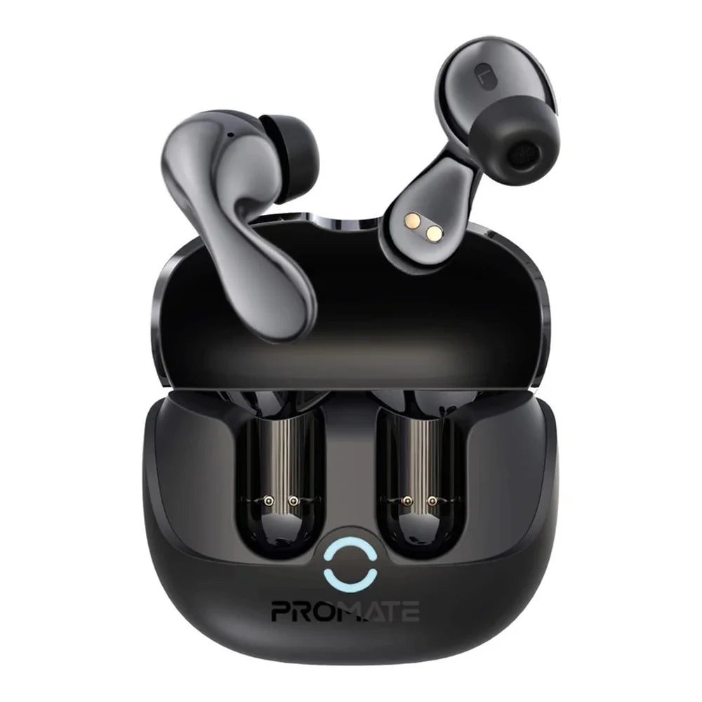 Promate Baton Hybrid Wireless Earbuds, 13mm Drivers, Active Noise Cancelling, 4 Mics, Bluetooth, Up to 40 Hours Playback, Intelli-Touch Controls, Black, 1 Year Warranty