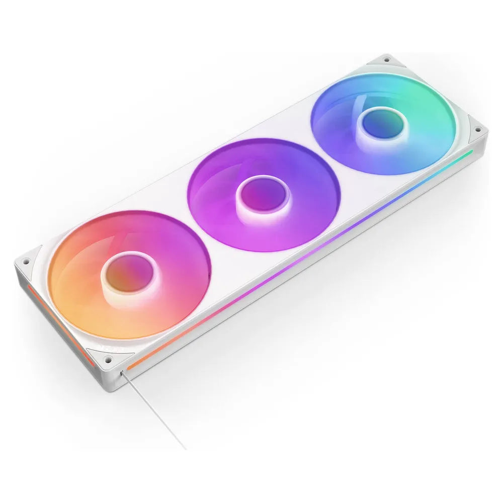 NZXT F360 RGB Core Single-Frame RGB Fan Unit, 3 x Fans, Fluid Dynamic Bearing, 360mm Frame Size, 2400 rpm Fan Speed, Addressable RGB LED Lighting, White, 1 Year Warranty