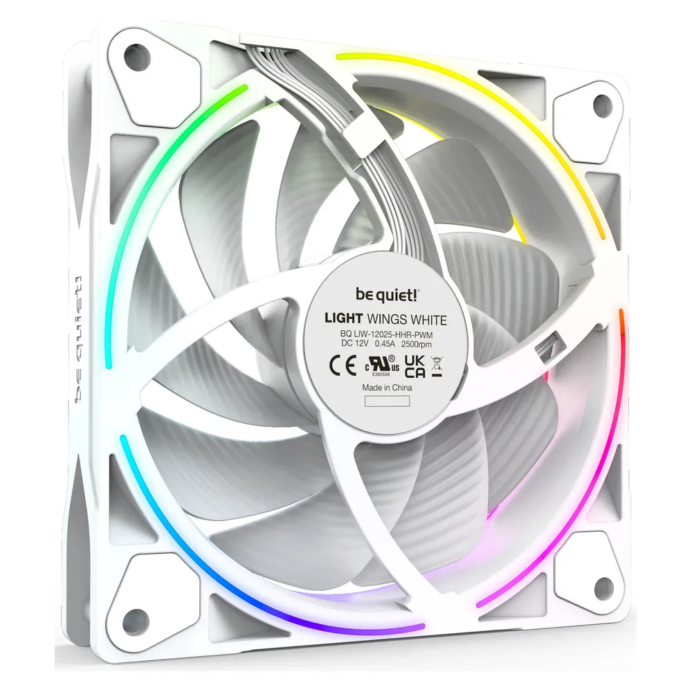 Be Quiet! Light Wings 120mm PWM Case Fans, Pack Of 3, Rifle Bearing, 120mm Fan Size, 2500 rpm Fan Speed, Addressable RGB LED Lighting, White, 1 Year Warranty