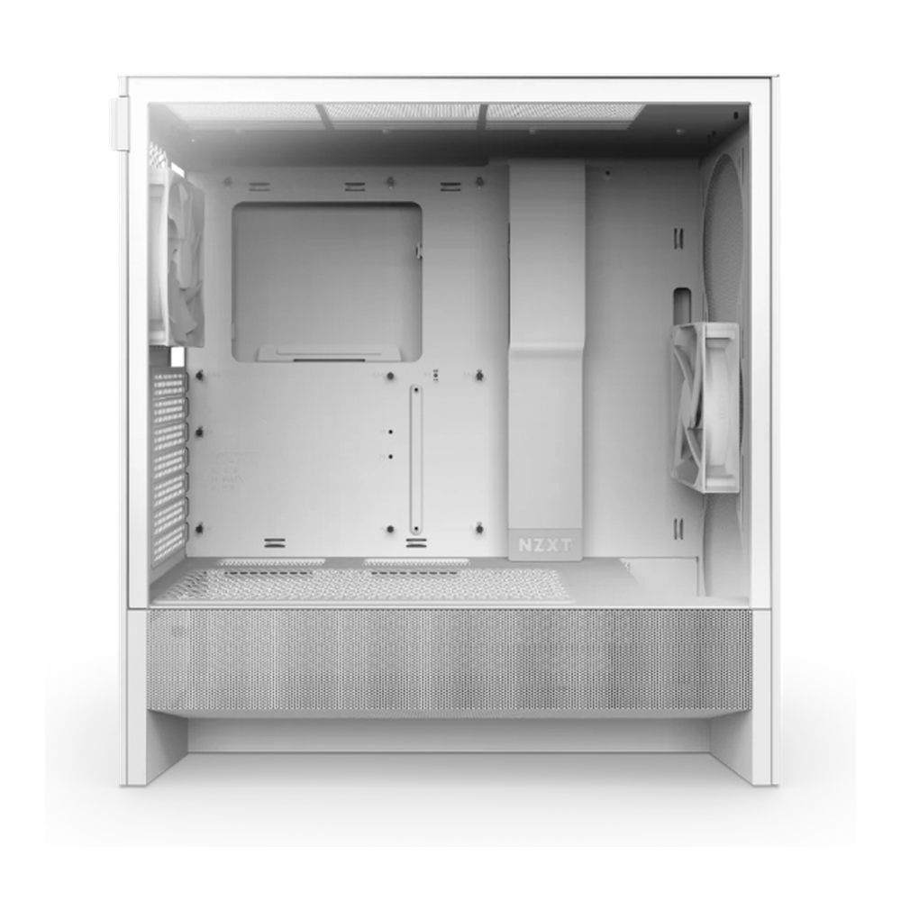 NZXT H5 Flow ATX Mid-Tower Case, Ultra Clear Tempered Glass Side Panel, 1 x F120Q (CV) Fan, Full-Size GPU Support, USB 3.2 Gen2x2, Tool-Free Access, White, 1 Year Warranty