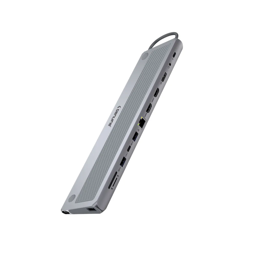 Genuine 12 in 1 Docking Station, 180mm Cable Length, Input USB Type-C 3.1, Transfer rate up to 5Gbps, Fast Charging up to 100W, Sliver/Customized, 1 Year Warranty