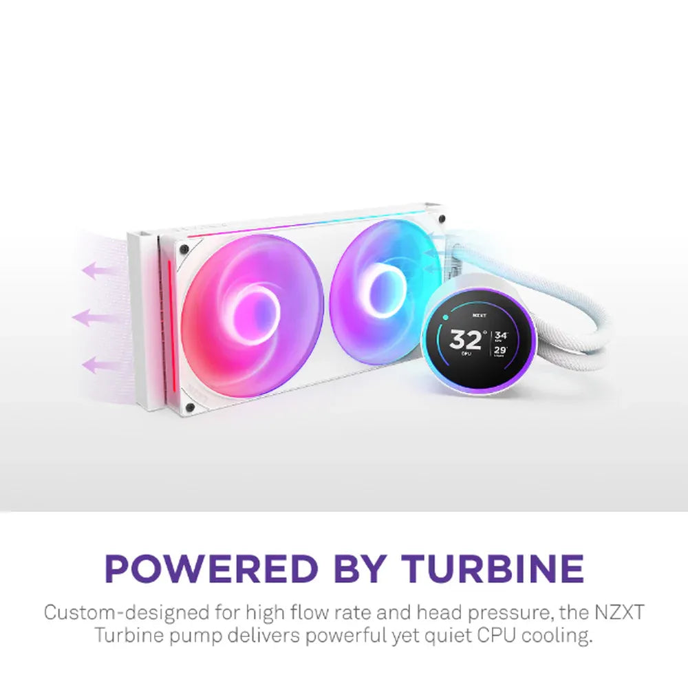 NZXT Kraken Elite 280 RGB Liquid CPU Cooler, 2.72" IPS Display, Supports Intel, AMD Sockets, F280 RGB Core Fan, NZXT Turbine Pump, White, 1 Year Warranty