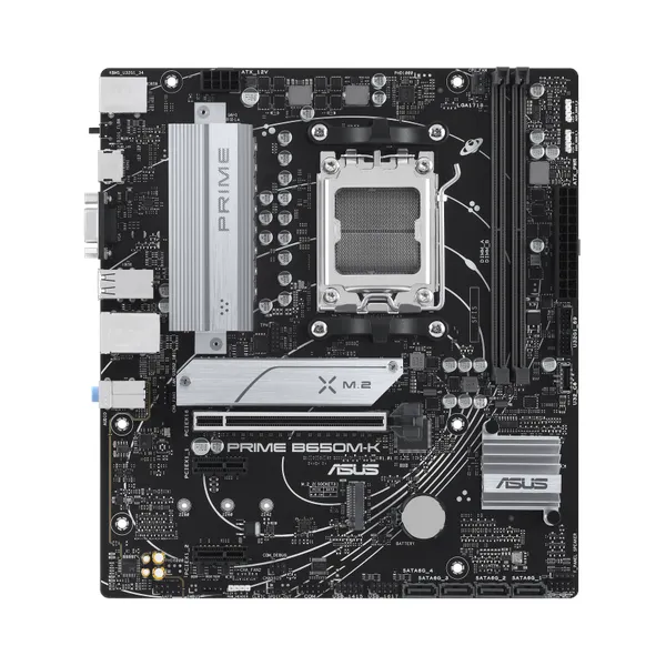 Asus PRIME B650M-K Motherboard, AM5 Socket, micro-ATX Form Factor, DDR5 Ram, PCIe 4.0, USB 3.2 Gen 2, HDMI, VGA, Realtek 2.5 GB Ethernet, Asus 5X Protection III, Aura Sync, 1 Year Warranty