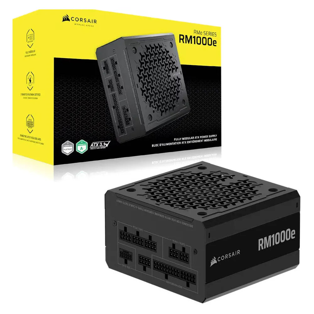 Corsair RMe Series RM1000e 80 Plus Gold ATX Power Supply, 1000W, Fully Modular, ATX, Black, 1 Year Warranty