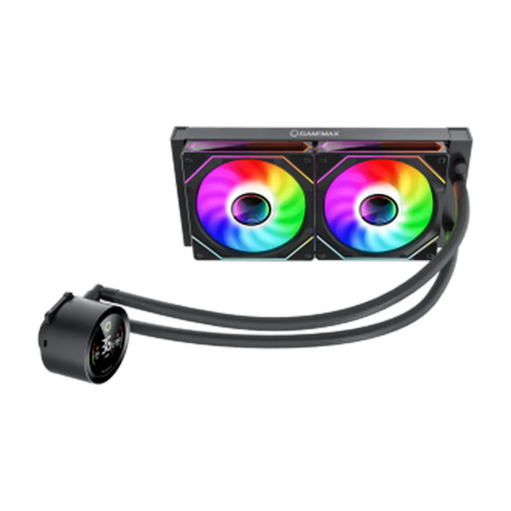 GameMax Iceberg 240 Digital Black AIO Liquid CPU Cooler, Dual ARGB Fans, 240mm Radiator, Ceramic Core Pump, Intel LGA 1851/1700 & AMD AM5 Ready, Black, 1 Year Warranty
