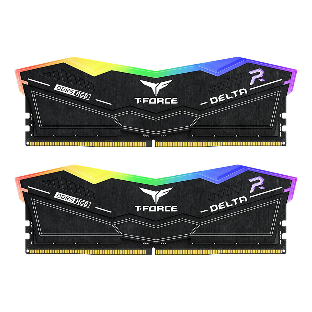 TeamGroup T-Force Delta RGB Memory Kit, 64GB (2x32GB), DDR5 DRAM, 6000 MT/s, PC5-48000, CL38, RGB Lighting, Non-ECC Unbuffered, DIMM, Black, 1 Year Warranty