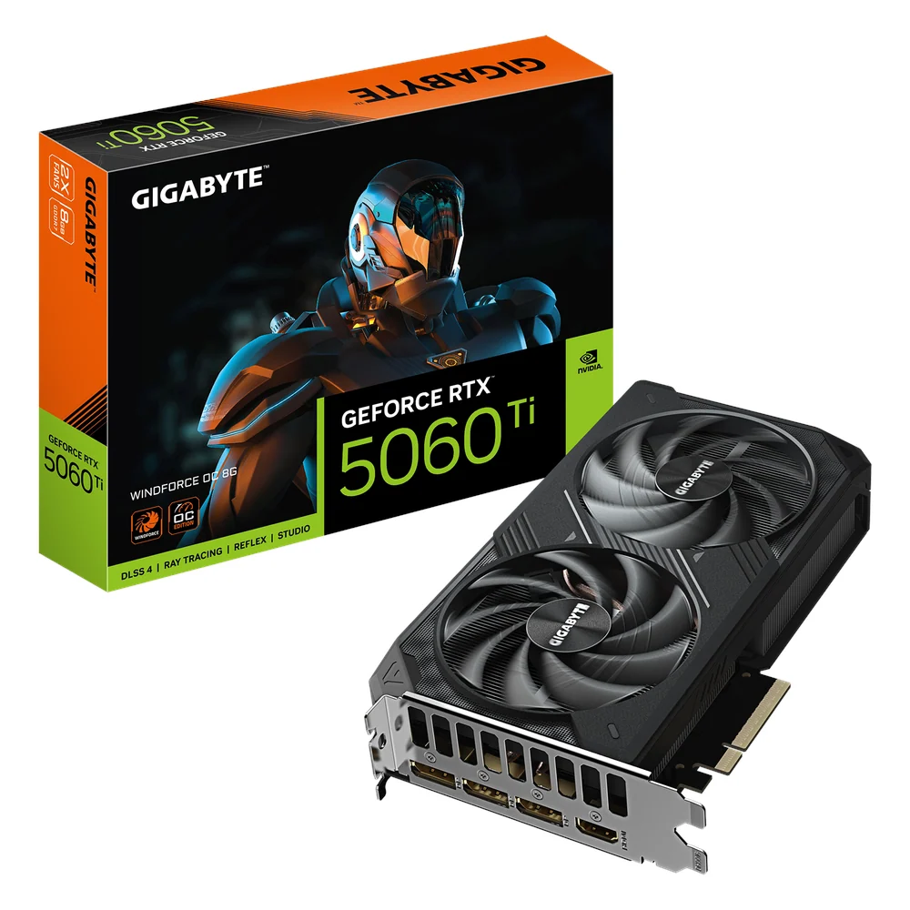 GIGABYTE GeForce RTX 5060 Ti WINDFORCE OC 8G Graphics Card, 8GB GDDR7, Boost Clock 2587MHz, 4608 CUDA Cores, PCI Express 5.0, 1 Year Warranty