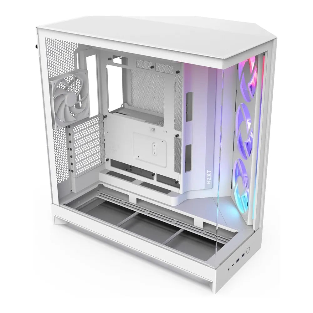 NZXT H9 Flow R GB Large Dual-Chamber Mid-Tower ATX Airflow Case, Ultra Clear Tempered Glass Side Window, 1 x F120Q (CV) Fan, 1 x F420 R GB Core Fan, Full-Size GPU Support, USB 3.2 Gen2x2, White, 1 Year Warranty