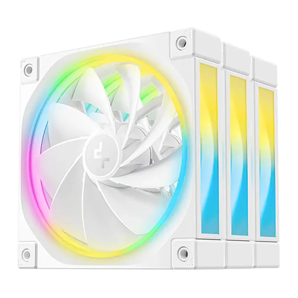 DeepCool FL12R RGB Reverse Case Fans, Pack Of 3, Fluid Dynamic Bearing, 120mm Fan Size, 2150 rpm Fan Speed, Reverse Blade Design, Addressable RGB LED Lighting, White, 1 Year Warranty