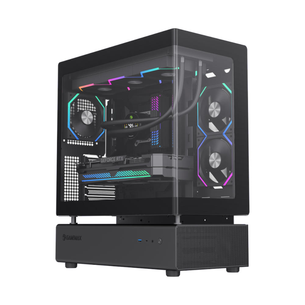 Gamemax N80 BK ATX PC Case, Front & Side Tempered Glass Panel, 270° cooling with 6 AR GB fans, 415mm GPU Support, USB 3.0, Black, 1 Year Warranty