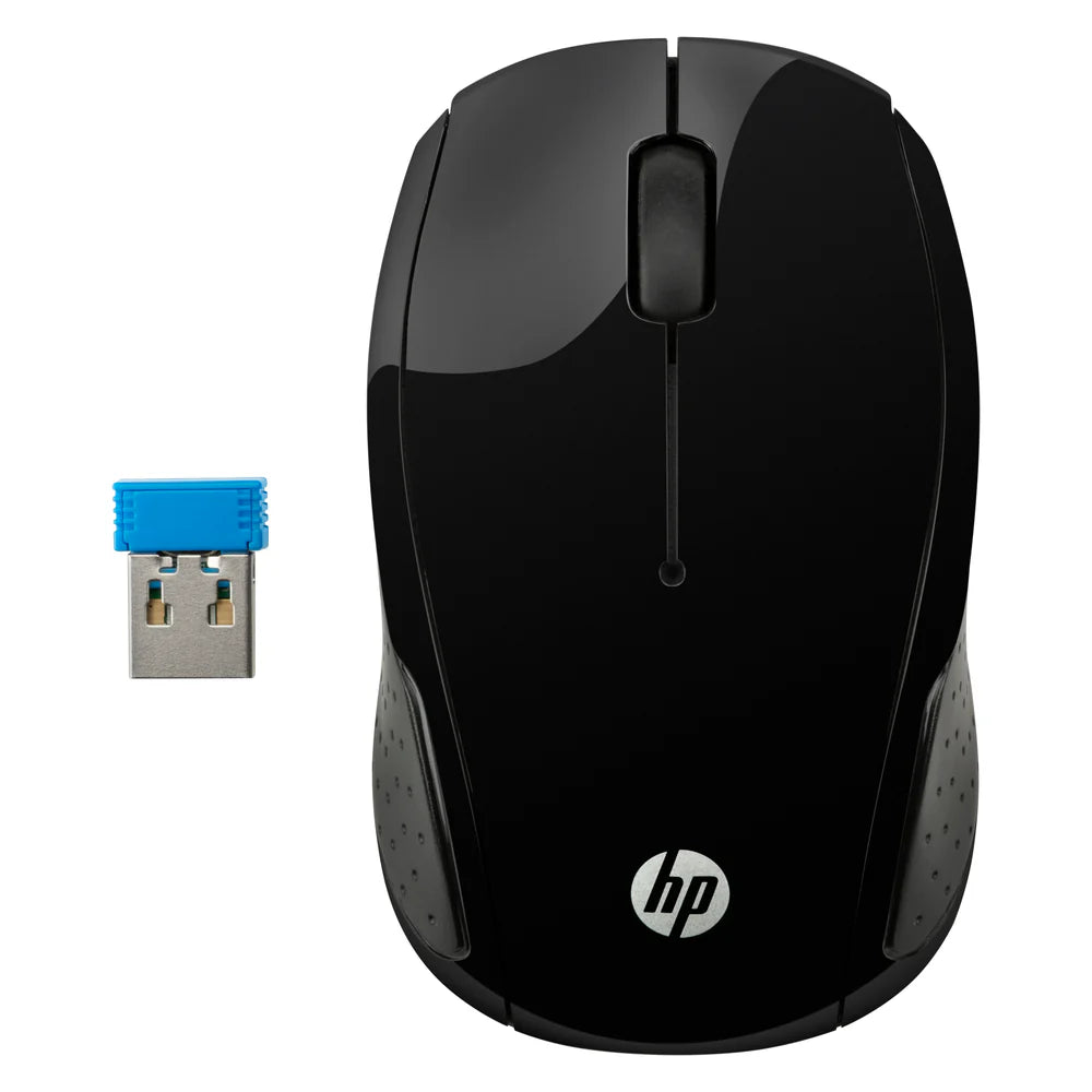 HP 200 Wireless Optical Mouse, 2.4 GHz Wireless Connectivity, Up to 1000 DPI Resolution, Red Optical Tracking Sensor, 2.4 GHz Wireless Receiver, Contoured Shape, Black, 1 Year Warranty