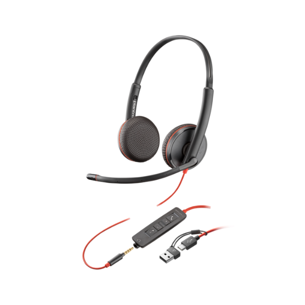 POLY Blackwire 3220 Stereo USB-C Headset +USB-C/A Adapter