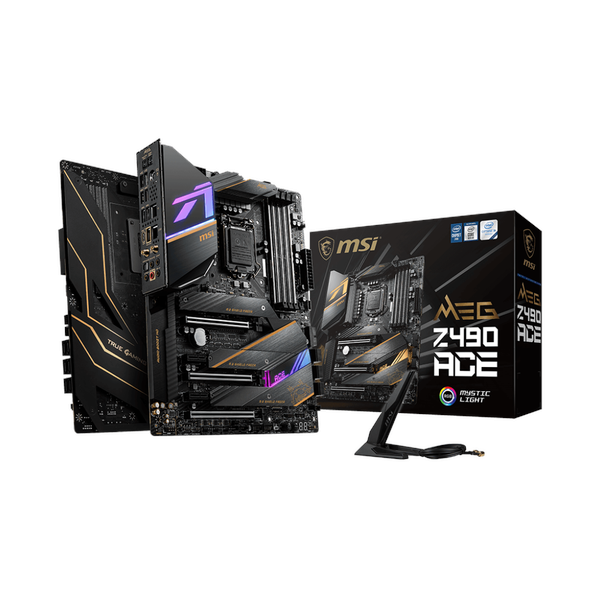 Msi MEG Z490 ACE WiFi AR GB Motherboard, LGA 1200 Socket, ATX Form Factor, DDR4 Ram, PCIe 3.0, Intel Wi-Fi 6 AX201, Bluetooth 5.1, USB 20 GBps, Realtek 8125B 2.5G LAN + Intel I219V Gigabit LAN, M.2 Sheild Frozr, 1 Year Warranty