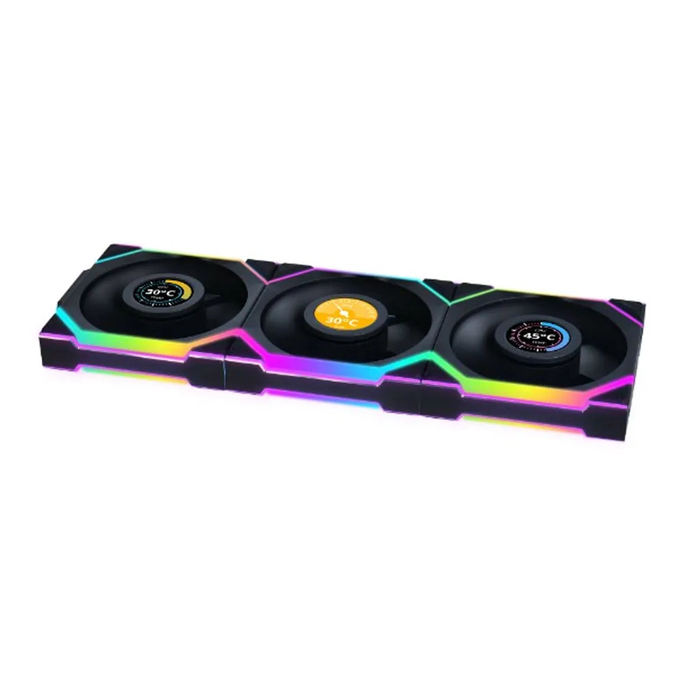 Lian Li UNI FAN SL-Infinity Wireless LCD Case Fans with L-Wireless Controller, Pack Of 3, 1.6" LCD Screen, 120mm Fan Size, 1900 rpm Fan Speed, 2.4GHz Wireless Signal Control, Addressable RGB LED Lighting, Black, 1 Year Warranty