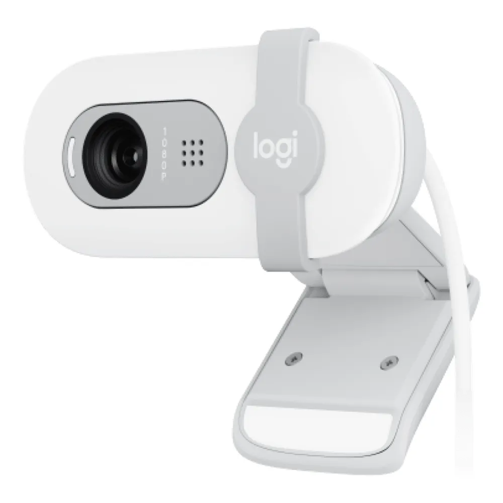 Logitech Brio 100 FHD Webcam, 1080p@30 fps, 2MP Image Sensor, Custom 4 Element Lens, RightLight 2 Technology, 58° Diagonal Field of View (dFoV), Fixed Focus, Omni-Directional Microphone, USB-A, White, 1 Year Warranty