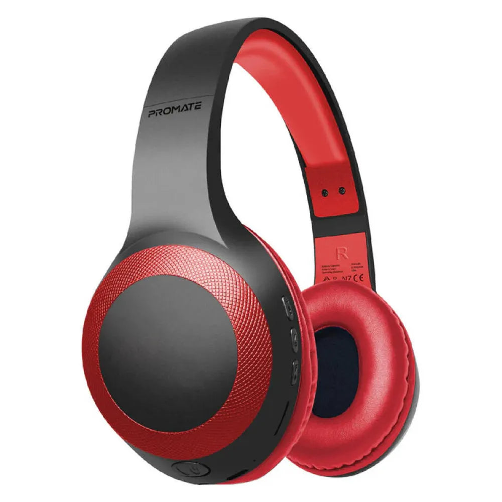 Promate Deep Bass Over-Ear Wireless Headset, Red, 1 Year Warranty