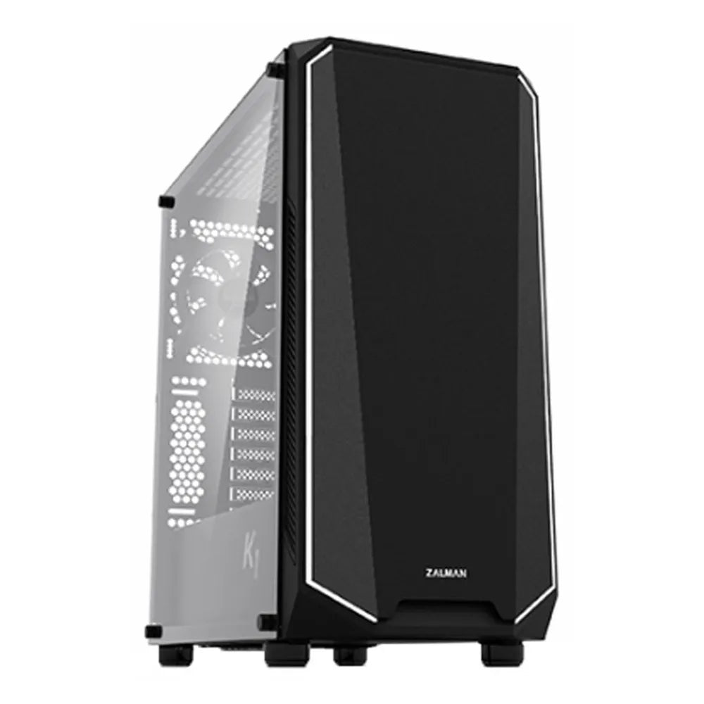 Zalman K1 Rev.B Mid Tower PC Casing, Spectrum LED Front Panel, Tempered Glass Side Panel, 2 x Pre-installed 120mm Fans, 380mm GPU Support, Black, 1 Year Warranty
