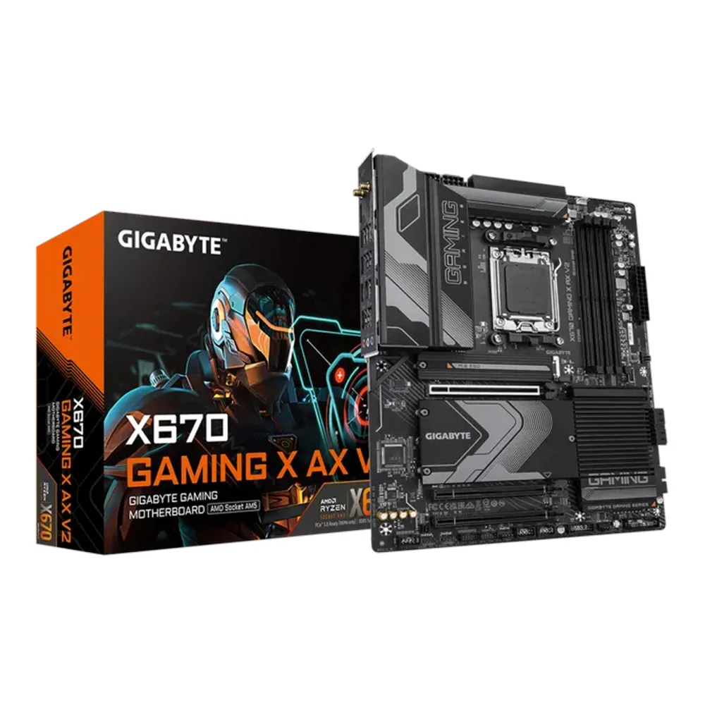 Gigabyte X670 GAMING X AX V2 Motherboard, Socket AM5, ATX Form Factor, DDR5 Ram, PCIe 4.0, Wi-Fi 6E, Bluetooth v5.3, HDMI, USB Type-C 20Gbps, Realtek 2.5Gb Ethernet, 1 Year Warranty